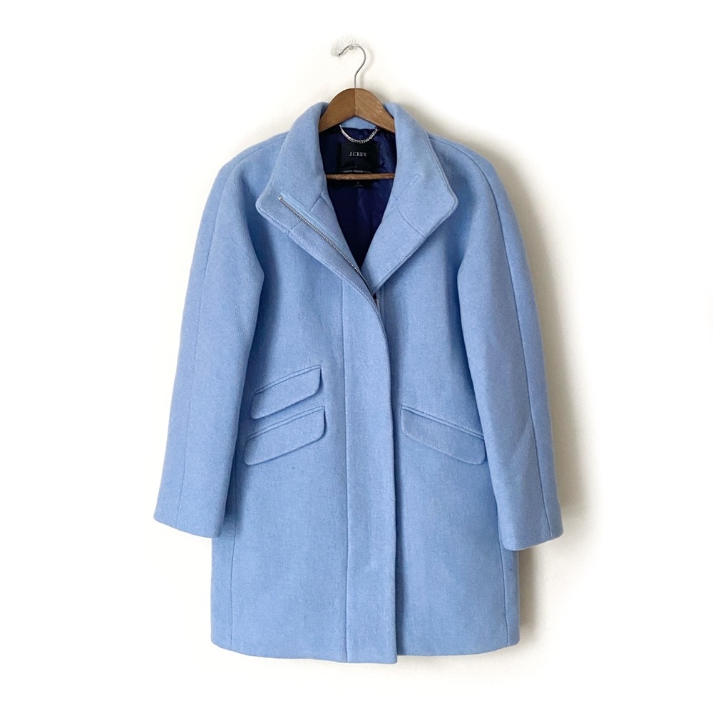 EUC J. Crew Stadium Cloth Cocoon Wool Coat Blue.